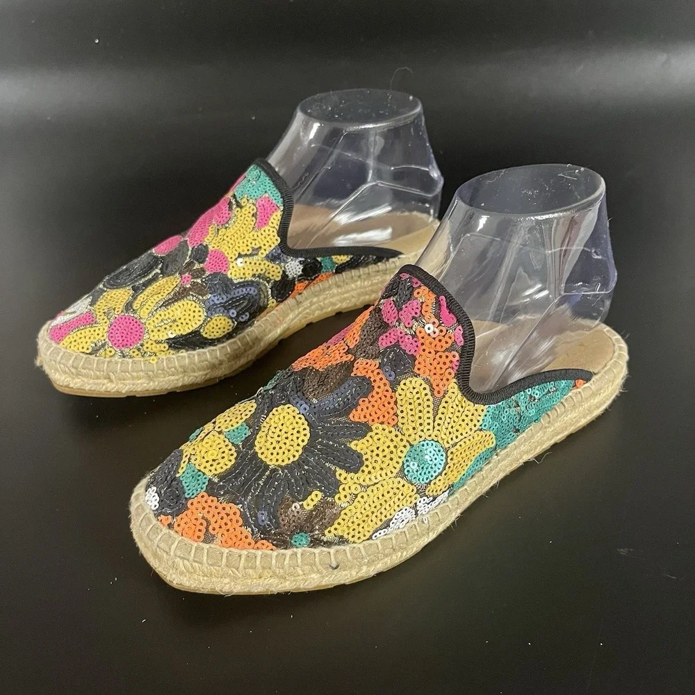 Anthropologie Maya Floral Sequin Espadrille‎ Slides 38 Sequence Made in Spain
